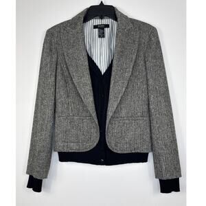 Body by Victoria Wool Blend Blazer with Built-In Cardigan Size 8 Herringbone